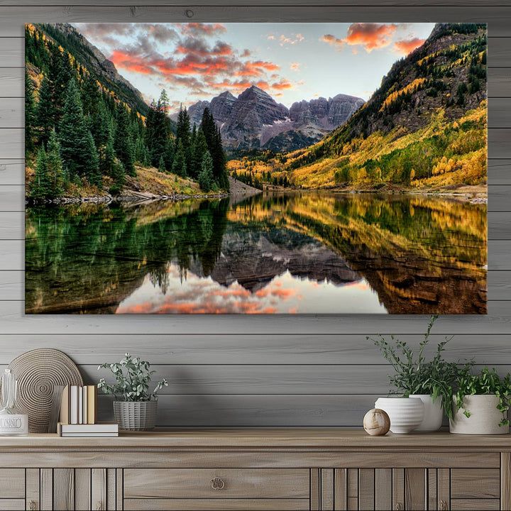 Maroon Bells Wall Art - Scenic Canvas Print of Maroon Bells in Autumn for Elegant Home or Office Decor