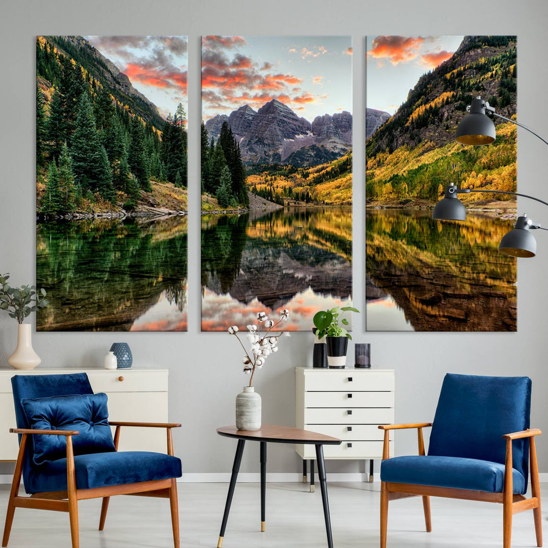 Maroon Bells Wall Art - Scenic Canvas Print of Maroon Bells in Autumn for Elegant Home or Office Decor