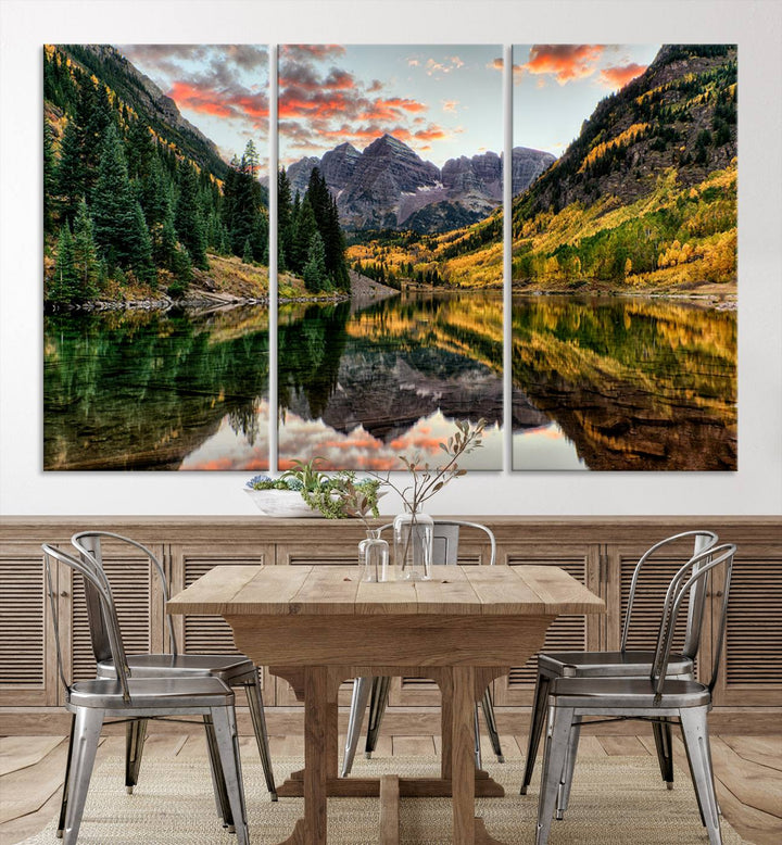 Maroon Bells Wall Art - Scenic Canvas Print of Maroon Bells in Autumn for Elegant Home or Office Decor