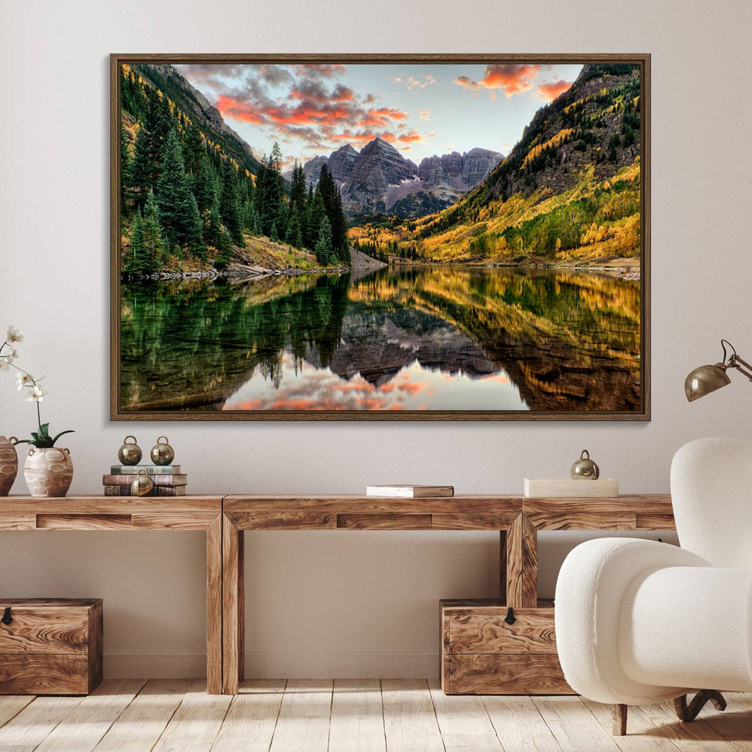 14376-MGV-FC-36X24_Walnut-Maroon Bells Wall Art - Scenic Canvas Print of Maroon Bells in Autumn for Elegant Home or Office Decor