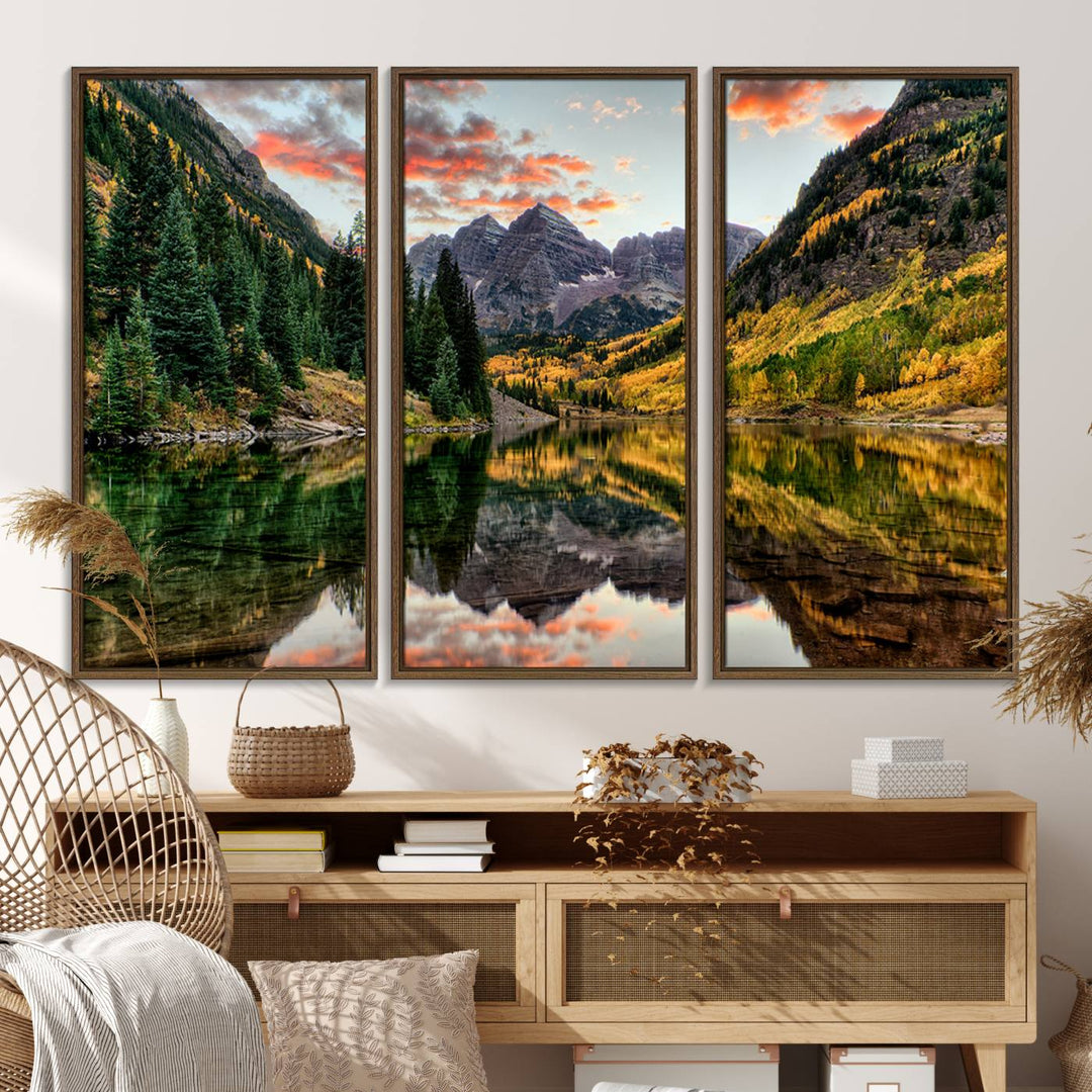 14376-MGV-FC-48X32-3P_Walnut-Maroon Bells Wall Art - Scenic Canvas Print of Maroon Bells in Autumn for Elegant Home or Office Decor