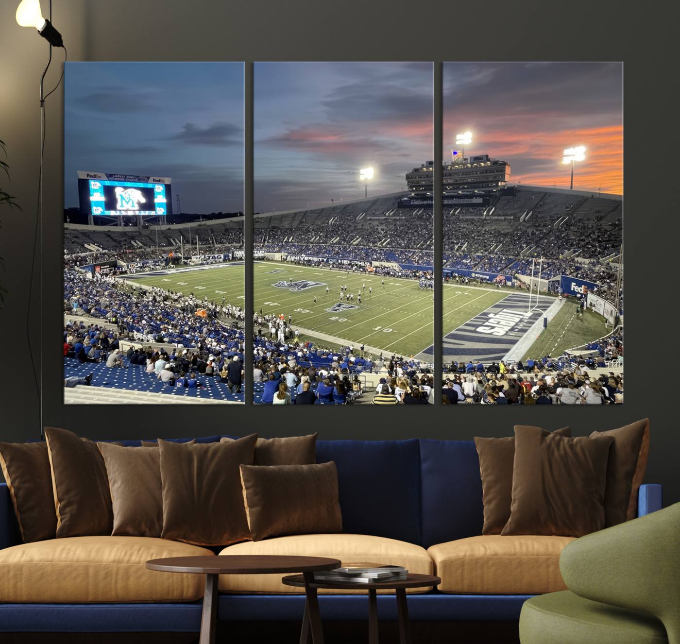 64409-MGV-CV-36X24-Memphis Tigers Football Team Print - Memphis Simmons Bank Liberty Stadium Wall Art Canvas Print