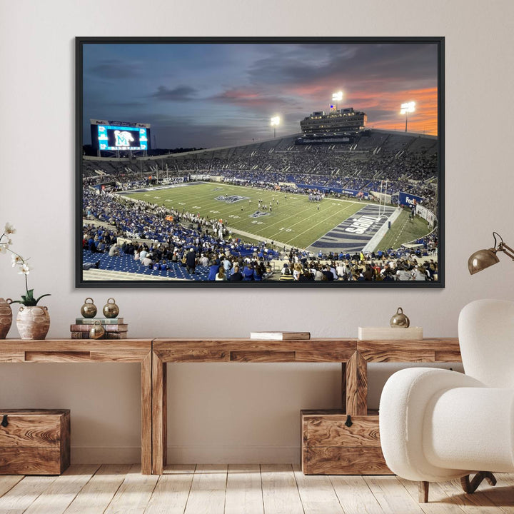 64409-MGV-FC-36X24_Black-Memphis Tigers Football Team Print - Memphis Simmons Bank Liberty Stadium Wall Art Canvas Print