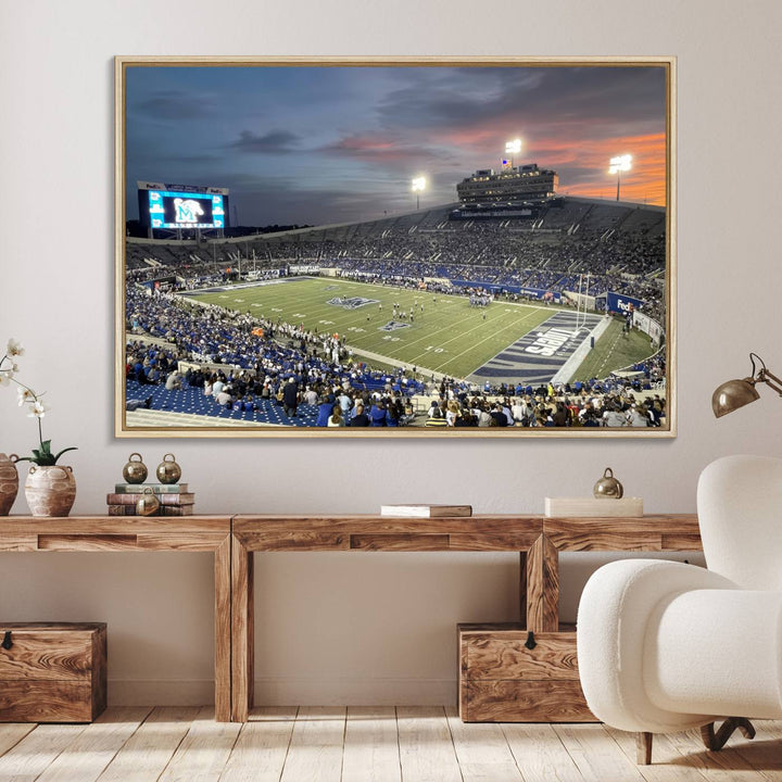 64409-MGV-FC-36X24_Natural-Memphis Tigers Football Team Print - Memphis Simmons Bank Liberty Stadium Wall Art Canvas Print