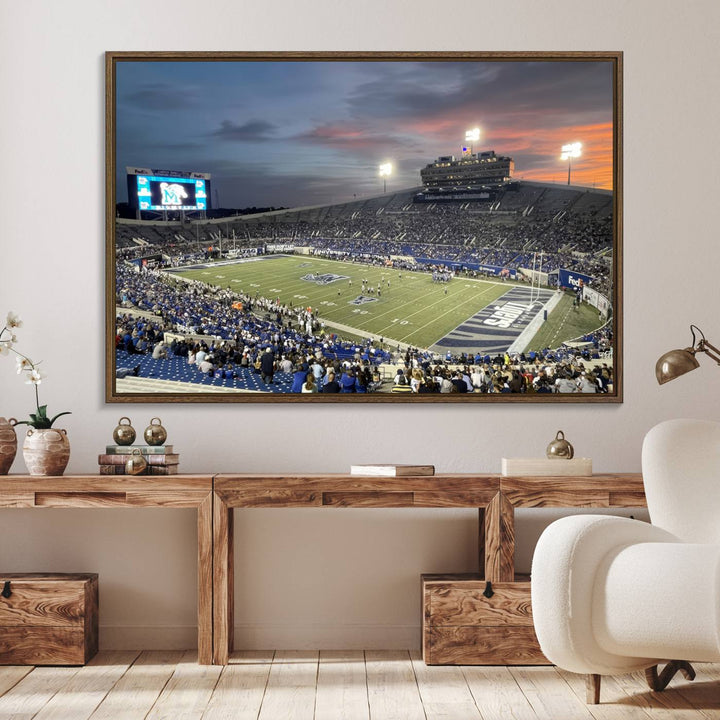 64409-MGV-FC-36X24_Walnut-Memphis Tigers Football Team Print - Memphis Simmons Bank Liberty Stadium Wall Art Canvas Print