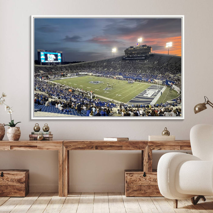 64409-MGV-FC-36X24_White-Memphis Tigers Football Team Print - Memphis Simmons Bank Liberty Stadium Wall Art Canvas Print