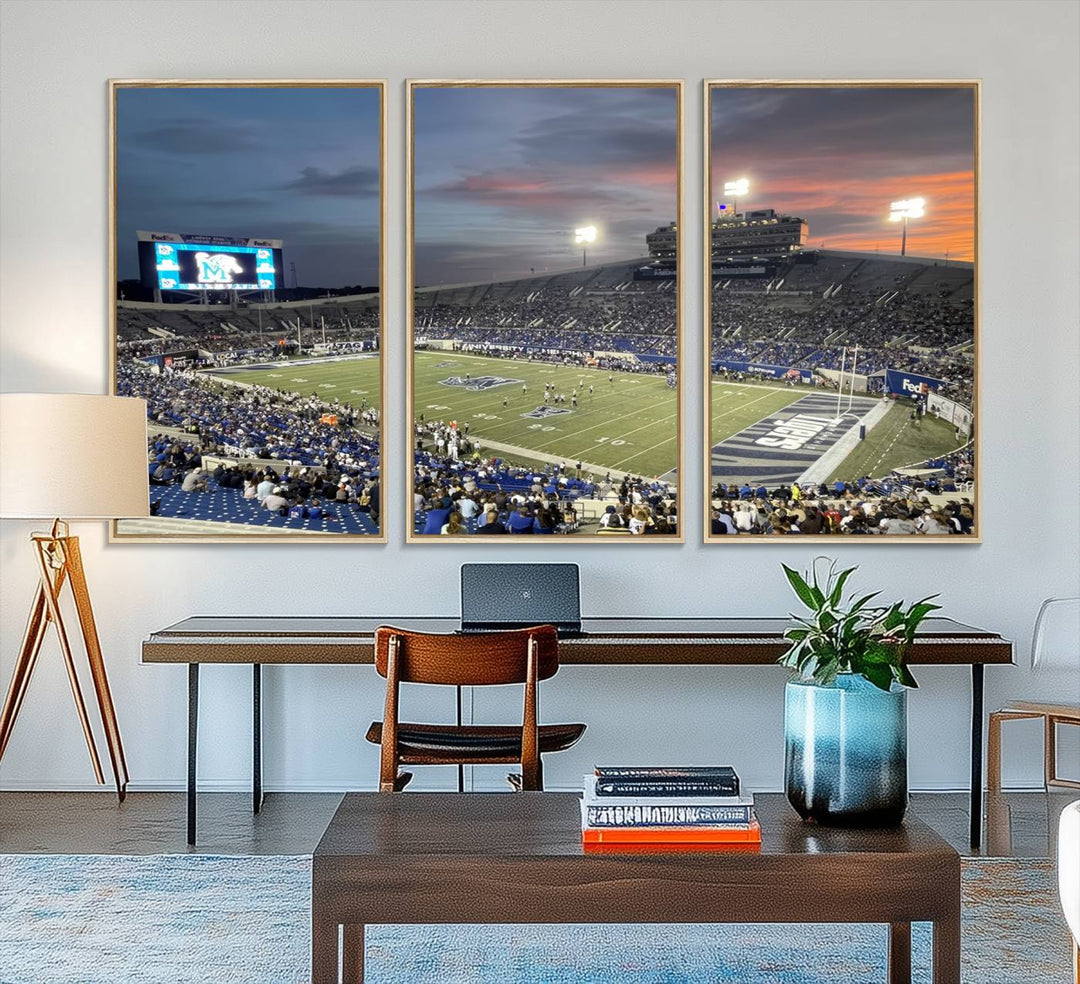 64409-MGV-FC-48X32-3P_Natural-Memphis Tigers Football Team Print - Memphis Simmons Bank Liberty Stadium Wall Art Canvas Print