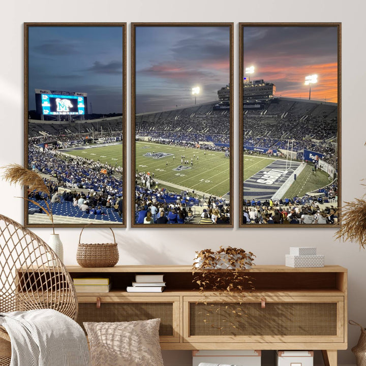 64409-MGV-FC-48X32-3P_Walnut-Memphis Tigers Football Team Print - Memphis Simmons Bank Liberty Stadium Wall Art Canvas Print