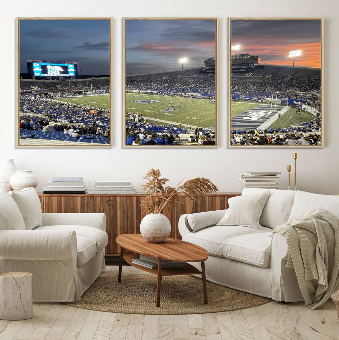 64409-MGV-FC-60X30-3P_Natural-Memphis Tigers Football Team Print - Memphis Simmons Bank Liberty Stadium Wall Art Canvas Print