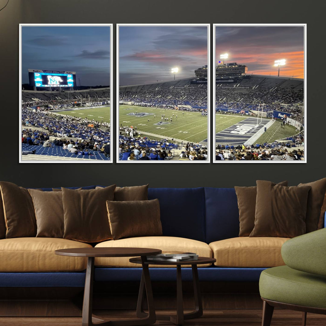64409-MGV-FC-60X30-3P_White-Memphis Tigers Football Team Print - Memphis Simmons Bank Liberty Stadium Wall Art Canvas Print