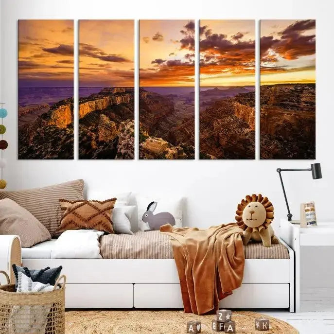 The "Mesmerizing Sunset from Grand Canyon National Park Wall Art Canvas Print," finished with a UV-protective coating, is ready to hang and enjoy.