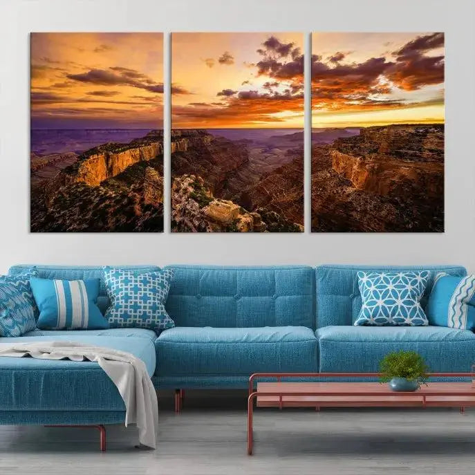 The "Mesmerizing Sunset from Grand Canyon National Park Wall Art Canvas Print," finished with a UV-protective coating, is ready to hang and enjoy.