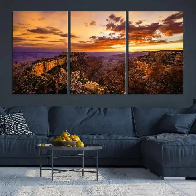 The "Mesmerizing Sunset from Grand Canyon National Park Wall Art Canvas Print," finished with a UV-protective coating, is ready to hang and enjoy.