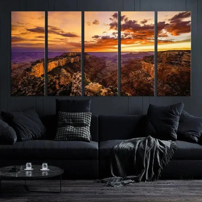 The "Mesmerizing Sunset from Grand Canyon National Park Wall Art Canvas Print," finished with a UV-protective coating, is ready to hang and enjoy.