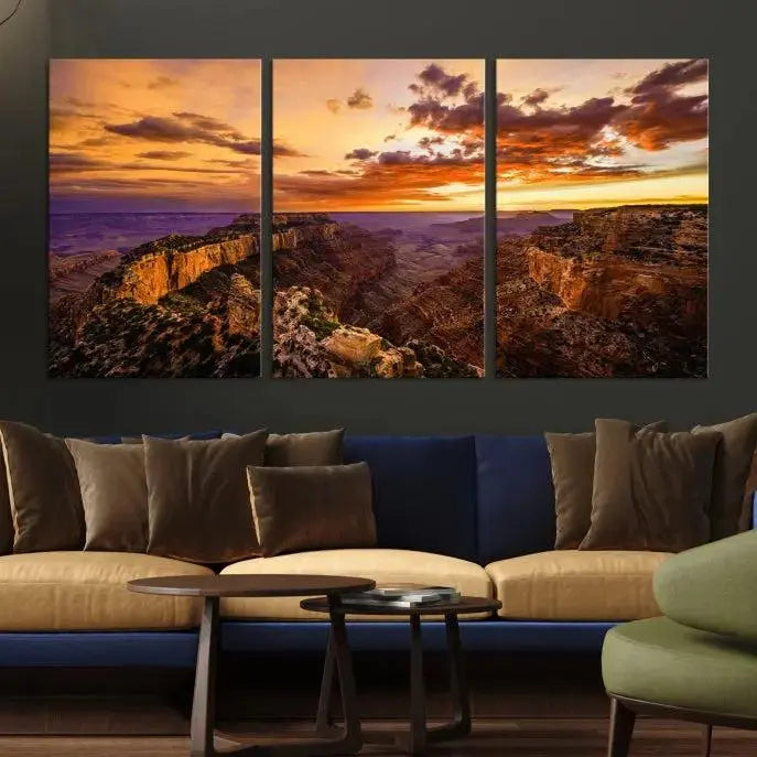 The "Mesmerizing Sunset from Grand Canyon National Park Wall Art Canvas Print," finished with a UV-protective coating, is ready to hang and enjoy.