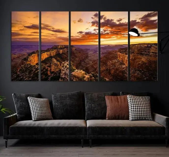 The "Mesmerizing Sunset from Grand Canyon National Park Wall Art Canvas Print," finished with a UV-protective coating, is ready to hang and enjoy.