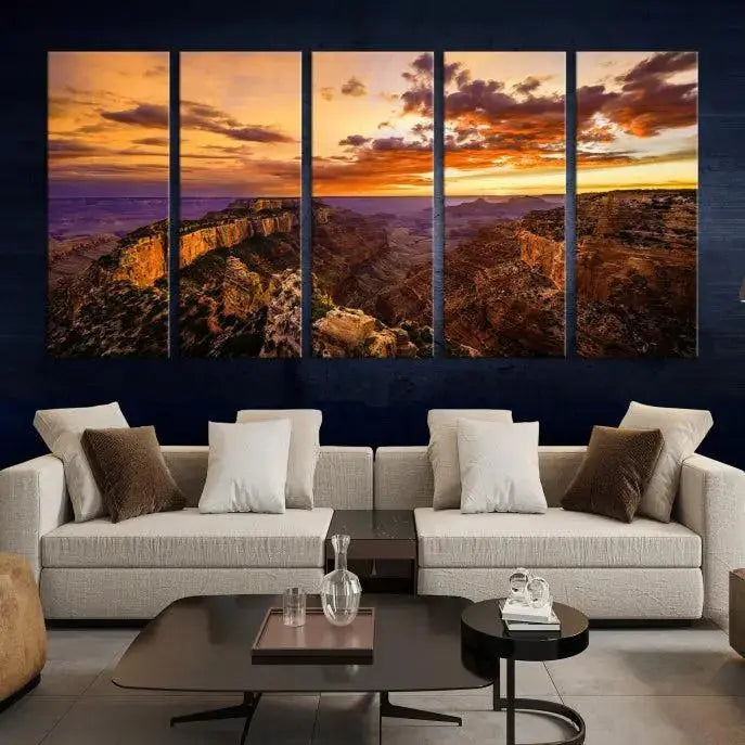 The "Mesmerizing Sunset from Grand Canyon National Park Wall Art Canvas Print," finished with a UV-protective coating, is ready to hang and enjoy.