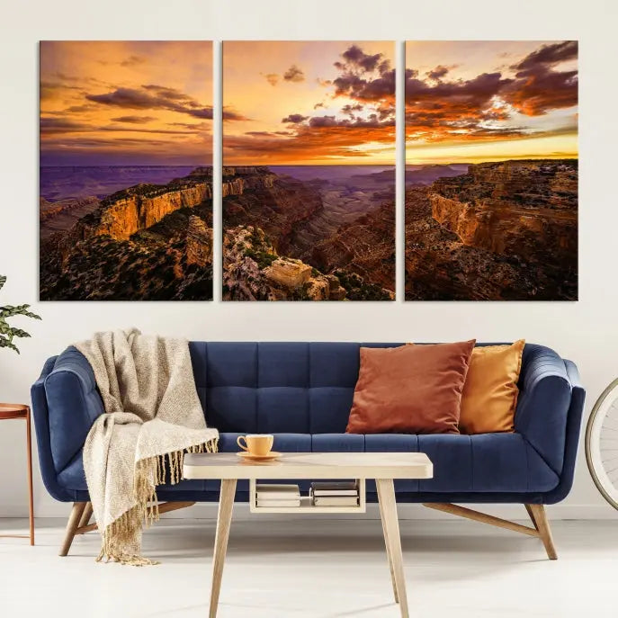 The "Mesmerizing Sunset from Grand Canyon National Park Wall Art Canvas Print," finished with a UV-protective coating, is ready to hang and enjoy.