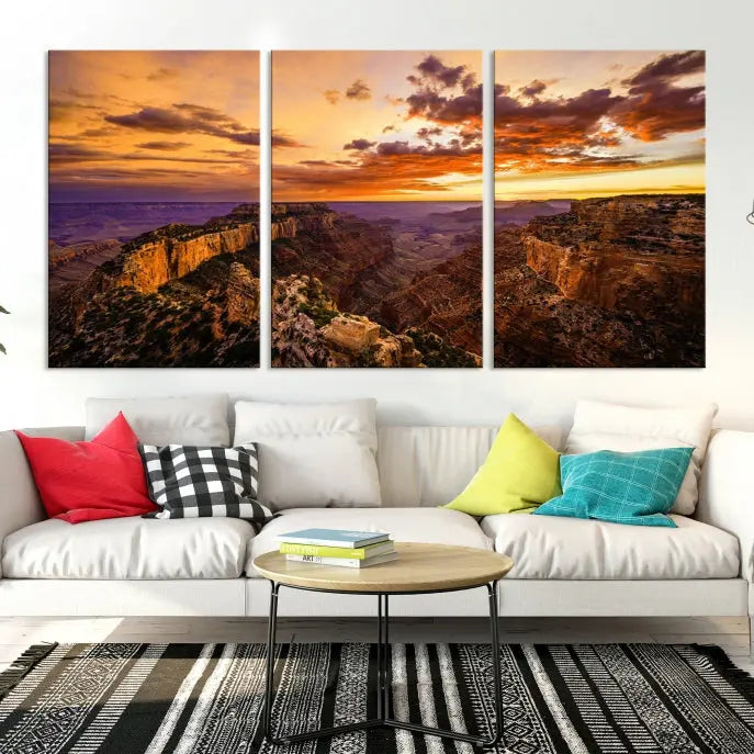 The "Mesmerizing Sunset from Grand Canyon National Park Wall Art Canvas Print," finished with a UV-protective coating, is ready to hang and enjoy.