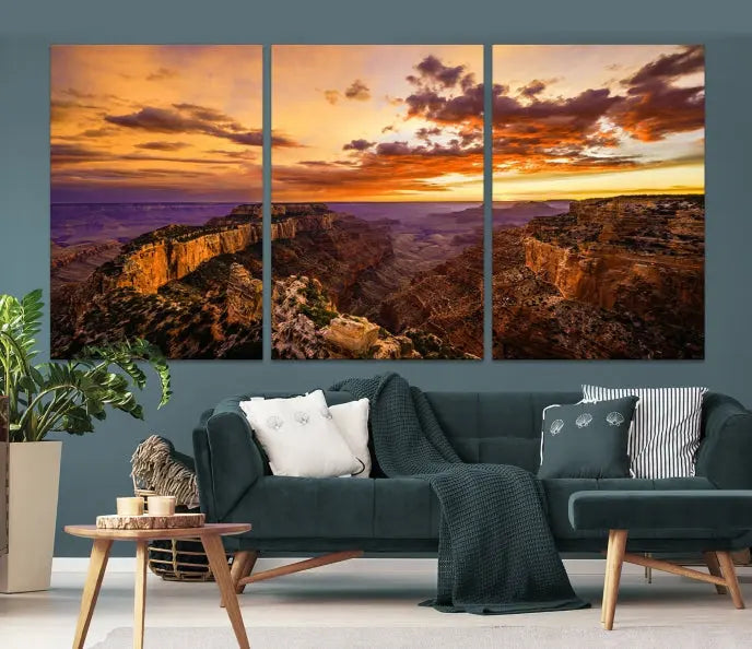 The "Mesmerizing Sunset from Grand Canyon National Park Wall Art Canvas Print," finished with a UV-protective coating, is ready to hang and enjoy.