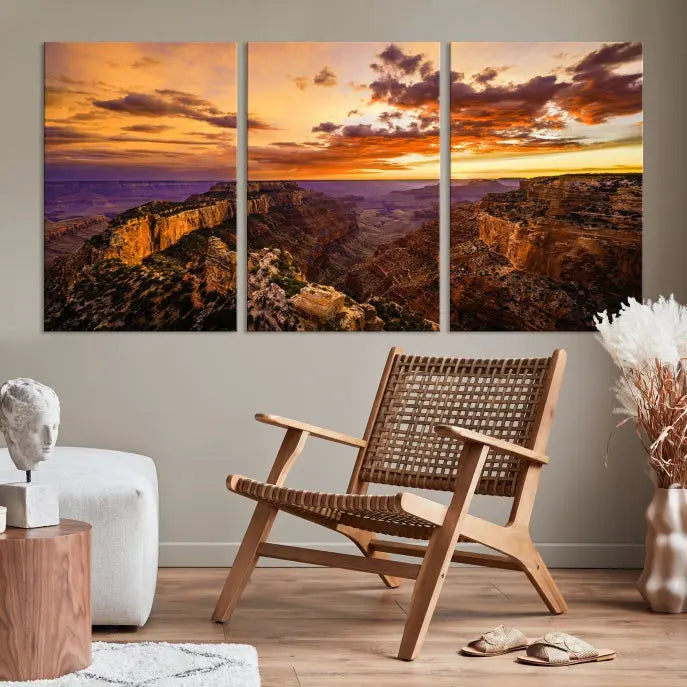 The "Mesmerizing Sunset from Grand Canyon National Park Wall Art Canvas Print," finished with a UV-protective coating, is ready to hang and enjoy.