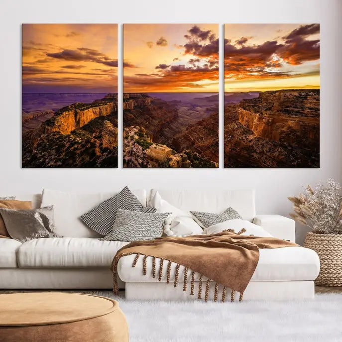 The "Mesmerizing Sunset from Grand Canyon National Park Wall Art Canvas Print," finished with a UV-protective coating, is ready to hang and enjoy.