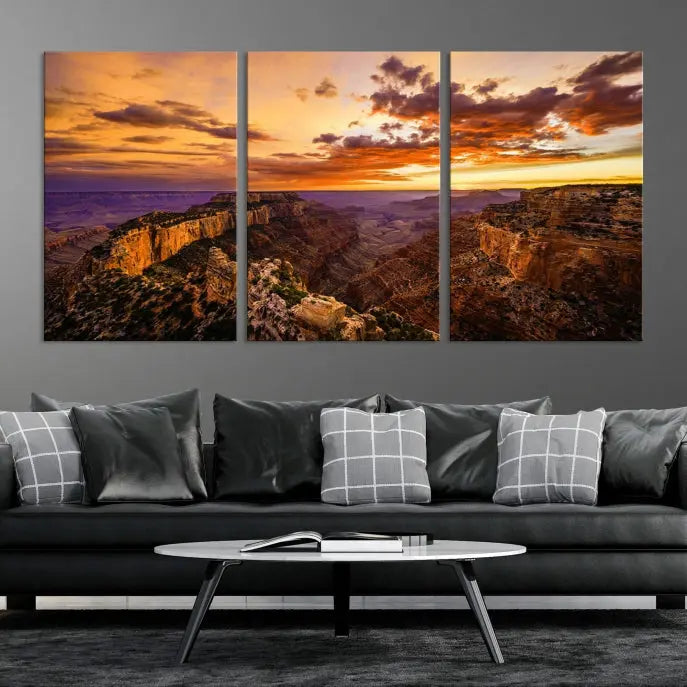 The "Mesmerizing Sunset from Grand Canyon National Park Wall Art Canvas Print," finished with a UV-protective coating, is ready to hang and enjoy.