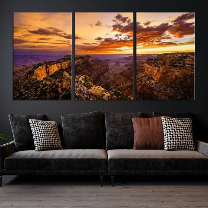 The "Mesmerizing Sunset from Grand Canyon National Park Wall Art Canvas Print," finished with a UV-protective coating, is ready to hang and enjoy.