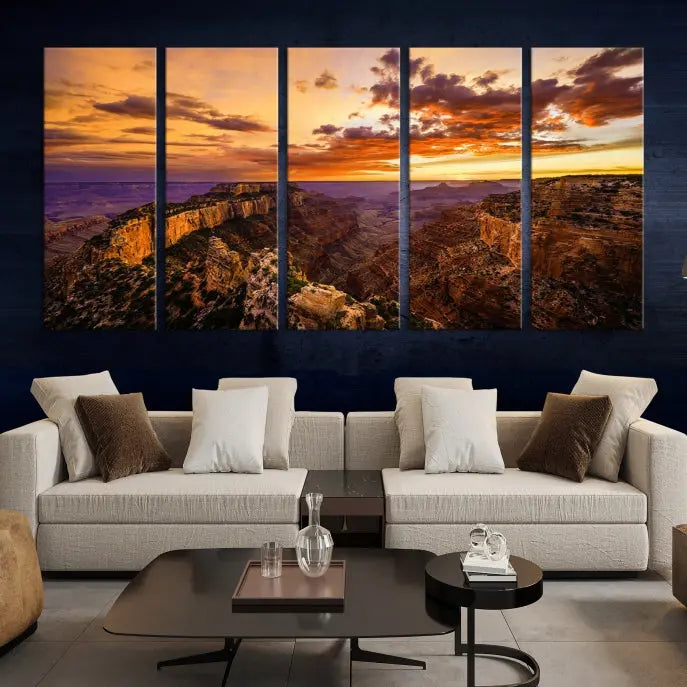 The "Mesmerizing Sunset from Grand Canyon National Park Wall Art Canvas Print," finished with a UV-protective coating, is ready to hang and enjoy.