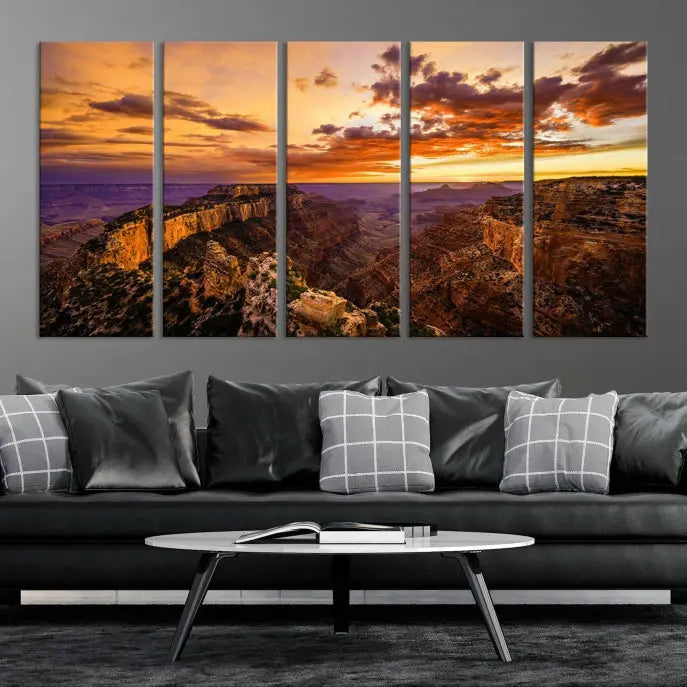 The "Mesmerizing Sunset from Grand Canyon National Park Wall Art Canvas Print," finished with a UV-protective coating, is ready to hang and enjoy.