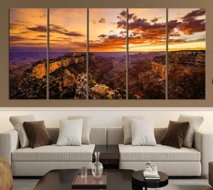 The "Mesmerizing Sunset from Grand Canyon National Park Wall Art Canvas Print," finished with a UV-protective coating, is ready to hang and enjoy.