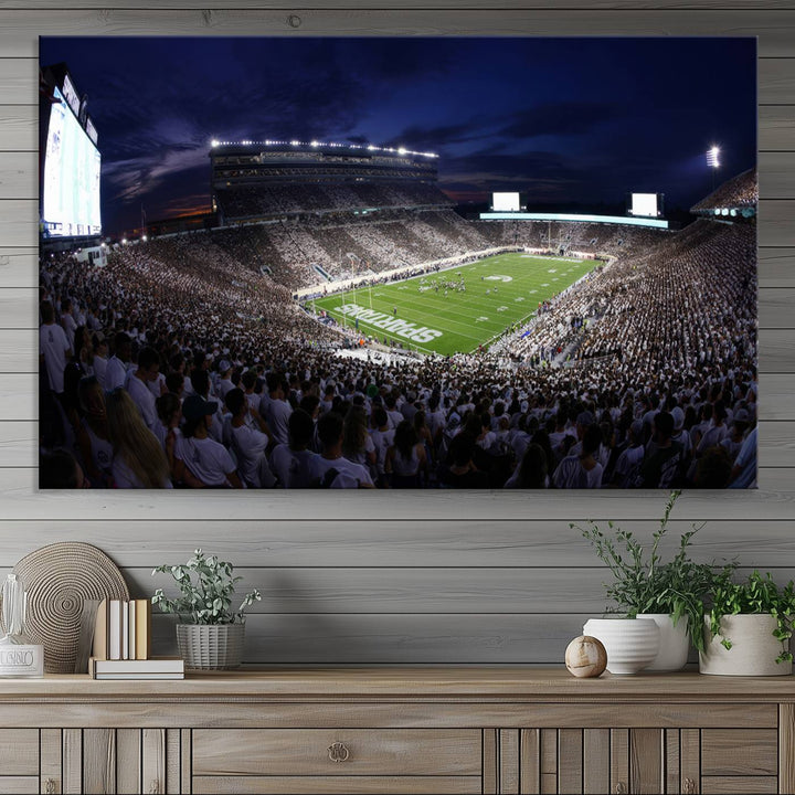 Michigan State Spartans Canvas, Framed Football Team Print - East Lansing Spartan Stadium Wall Art Canvas Print