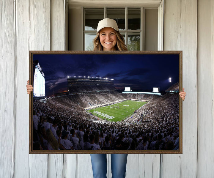 75193-MGV-CV-36X24-Michigan State Spartans Canvas, Framed Football Team Print - East Lansing Spartan Stadium Wall Art Canvas Print