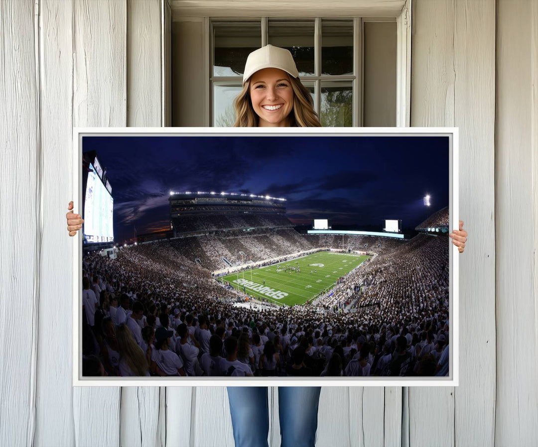 75193-MGV-CV-36X24-Michigan State Spartans Canvas, Framed Football Team Print - East Lansing Spartan Stadium Wall Art Canvas Print