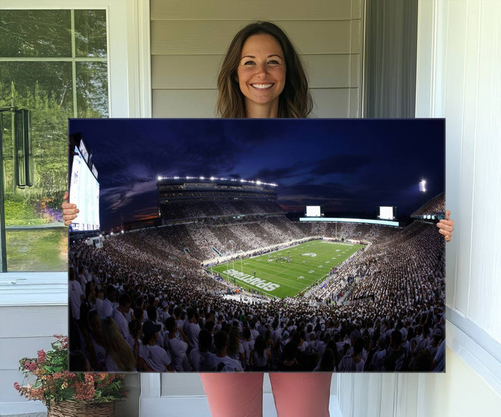 Michigan State Spartans Canvas, Framed Football Team Print - East Lansing Spartan Stadium Wall Art Canvas Print