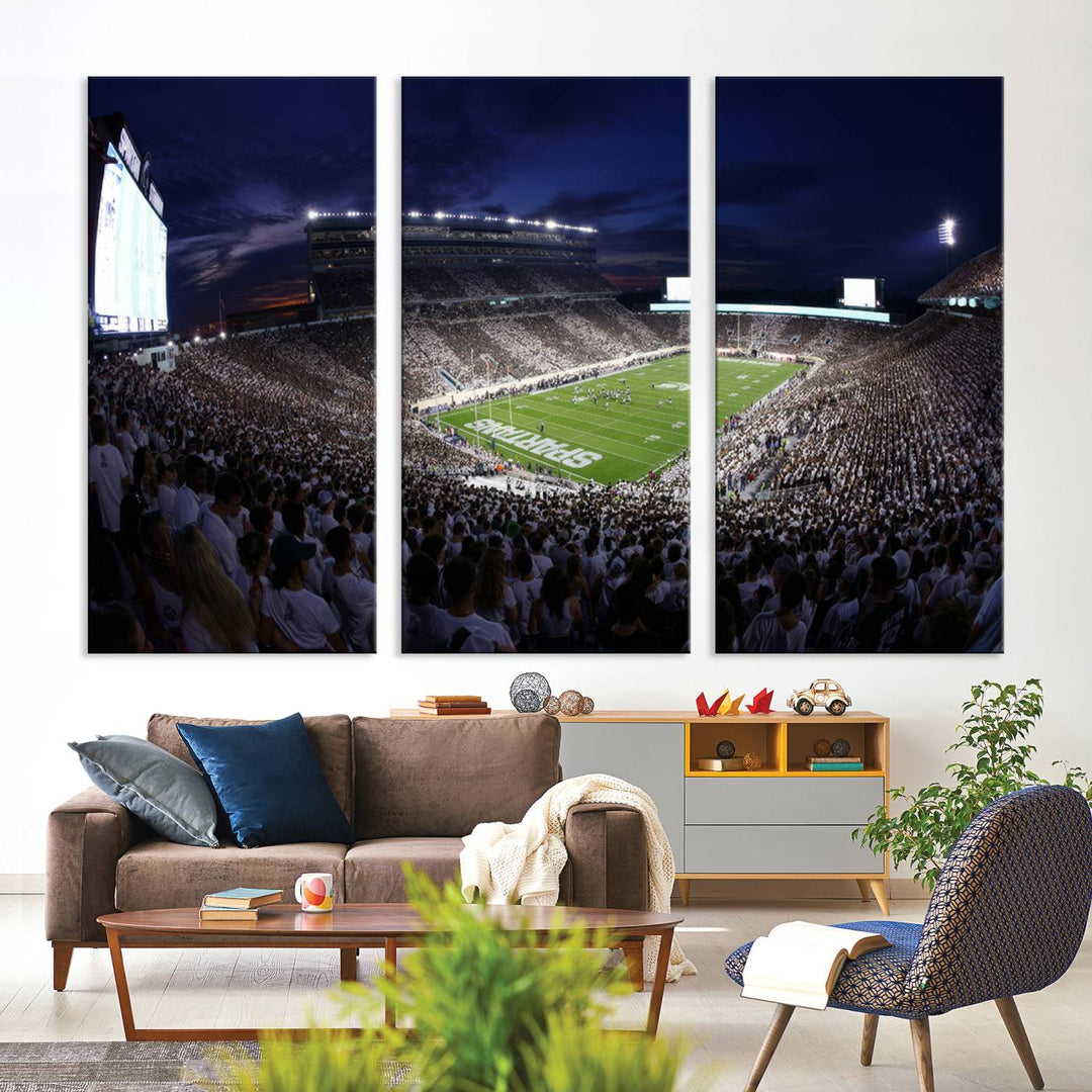 Michigan State Spartans Canvas, Framed Football Team Print - East Lansing Spartan Stadium Wall Art Canvas Print