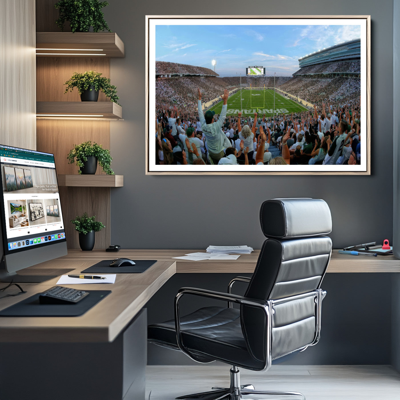 73105-MGC-FP-36x24_Natural-Michigan State Spartans Football Team Art Print - East Lansing Spartan Stadium Wall Art Canvas Print