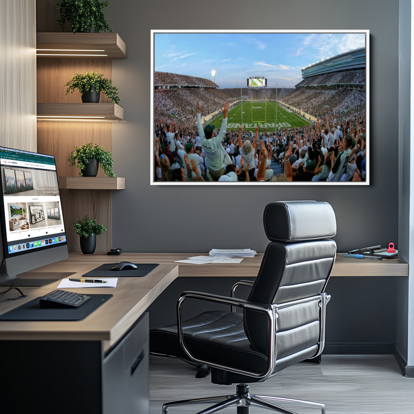 73105-MGV-CV-36X24-Michigan State Spartans Football Team Art Print - East Lansing Spartan Stadium Wall Art Canvas Print