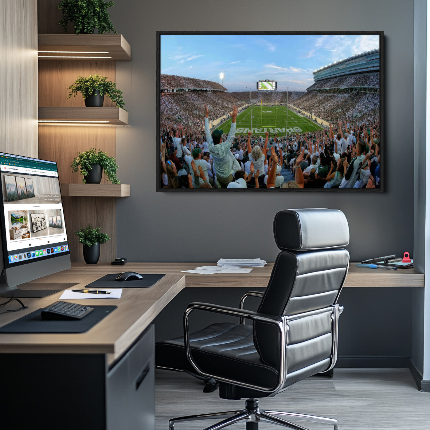73105-MGV-CV-36X24-Michigan State Spartans Football Team Art Print - East Lansing Spartan Stadium Wall Art Canvas Print