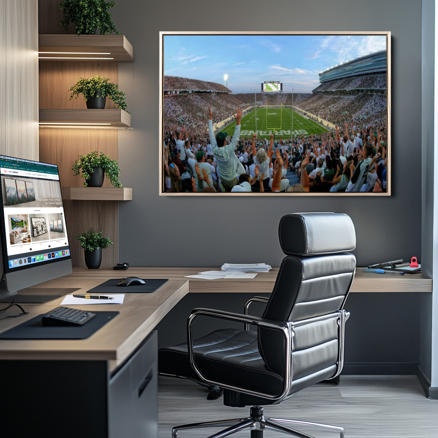 73105-MGV-CV-36X24-Michigan State Spartans Football Team Art Print - East Lansing Spartan Stadium Wall Art Canvas Print