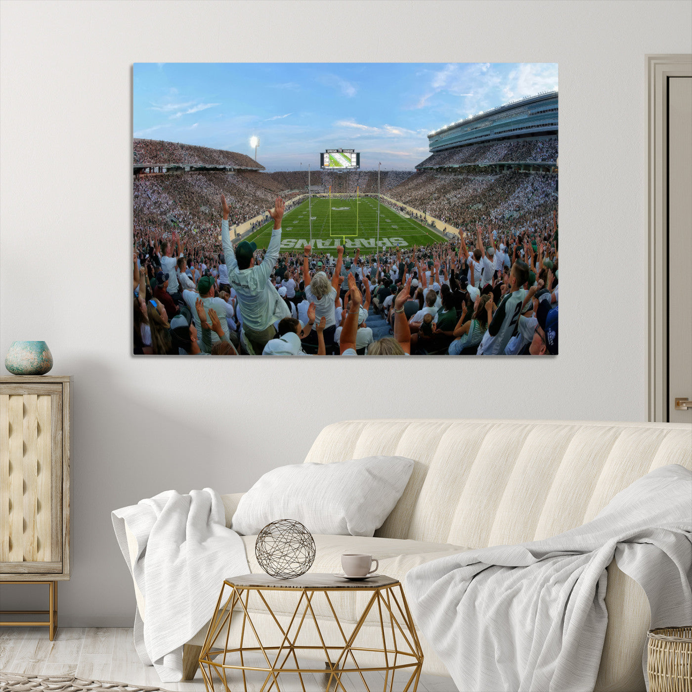 73105-MGV-CV-36X24-Michigan State Spartans Football Team Art Print - East Lansing Spartan Stadium Wall Art Canvas Print