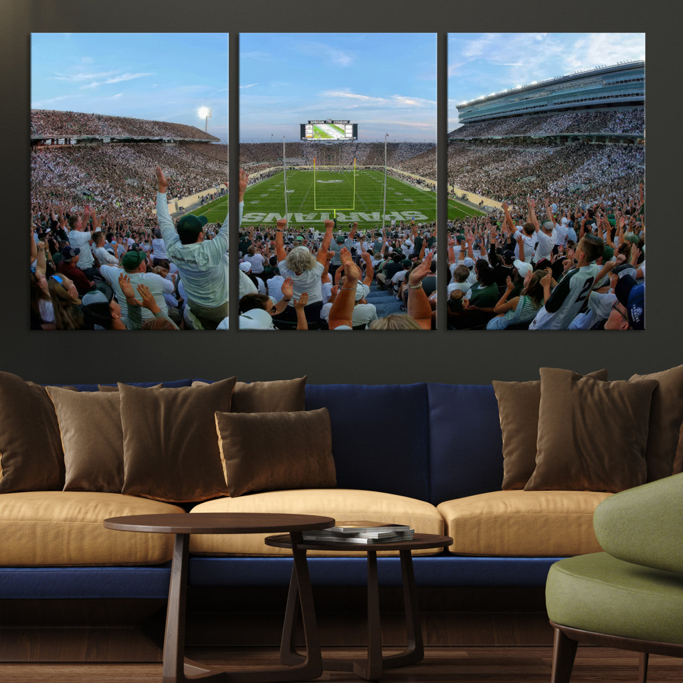 73105-MGV-CV-36X24-Michigan State Spartans Football Team Art Print - East Lansing Spartan Stadium Wall Art Canvas Print