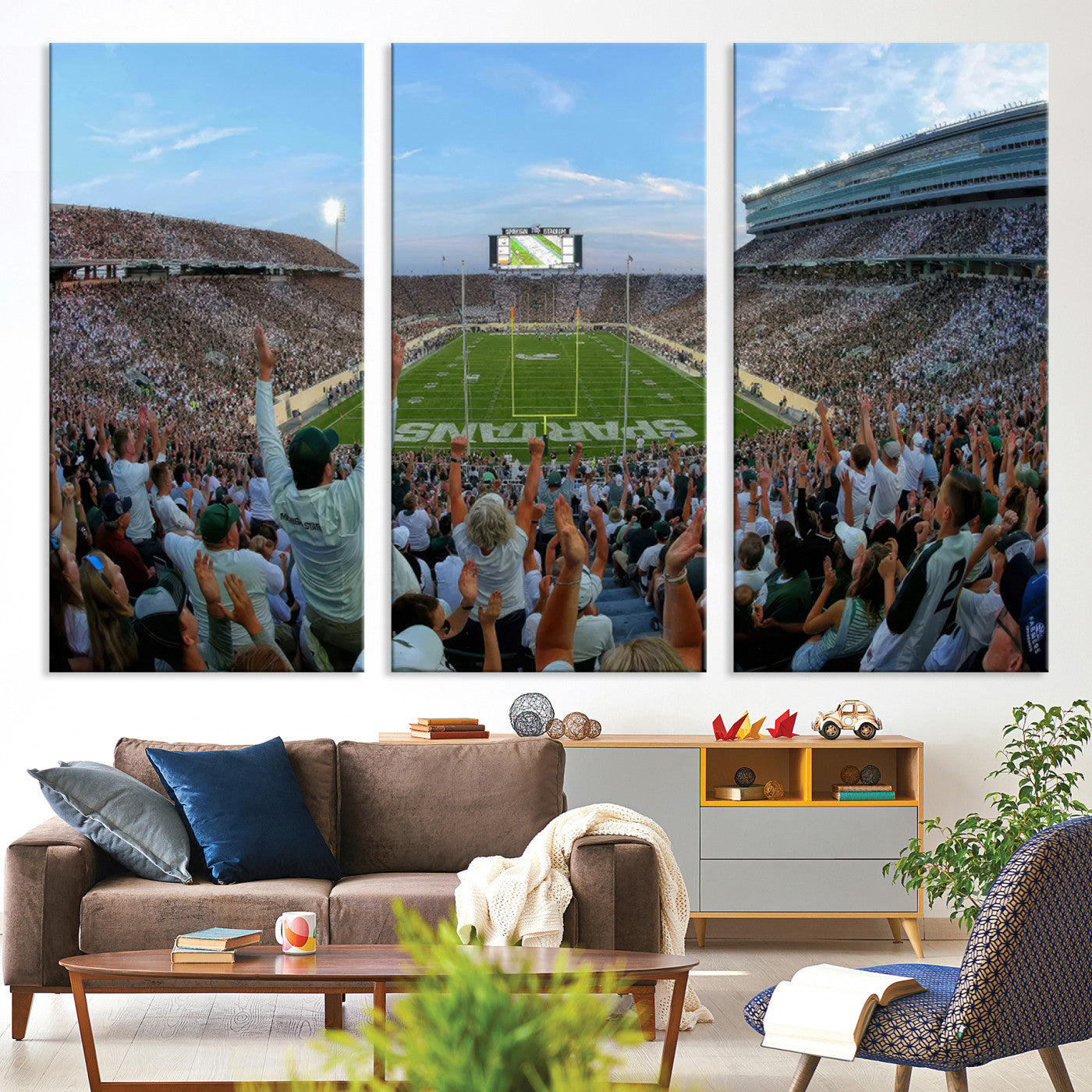 73105-MGV-CV-36X24-Michigan State Spartans Football Team Art Print - East Lansing Spartan Stadium Wall Art Canvas Print