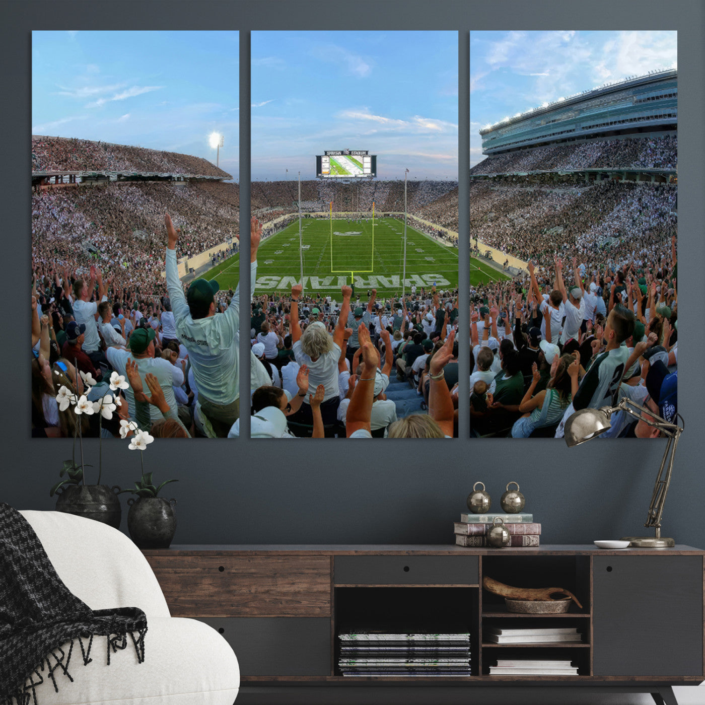 73105-MGV-CV-36X24-Michigan State Spartans Football Team Art Print - East Lansing Spartan Stadium Wall Art Canvas Print