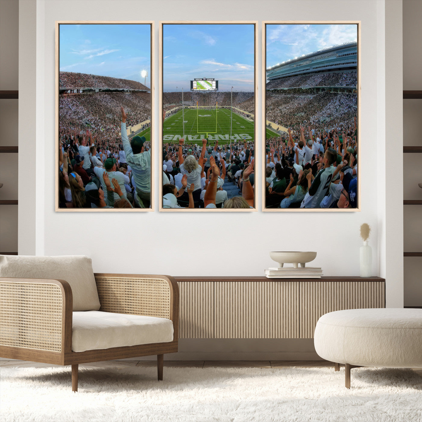 73105-MGV-FC-48X32-3P_Natural-Michigan State Spartans Football Team Art Print - East Lansing Spartan Stadium Wall Art Canvas Print