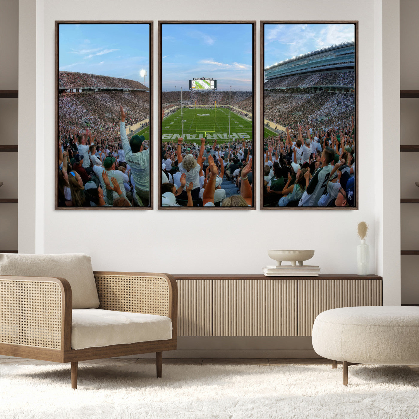 73105-MGV-FC-48X32-3P_Walnut-Michigan State Spartans Football Team Art Print - East Lansing Spartan Stadium Wall Art Canvas Print
