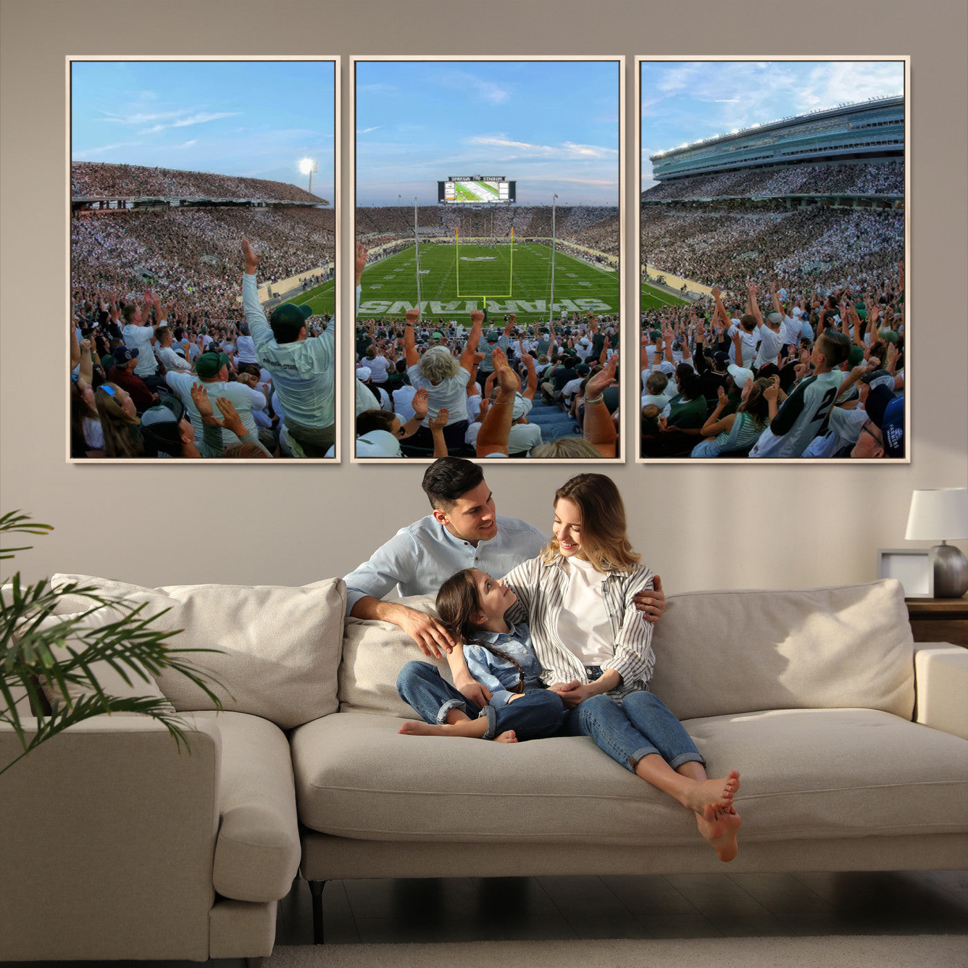 73105-MGV-FC-60X30-3P_Natural-Michigan State Spartans Football Team Art Print - East Lansing Spartan Stadium Wall Art Canvas Print