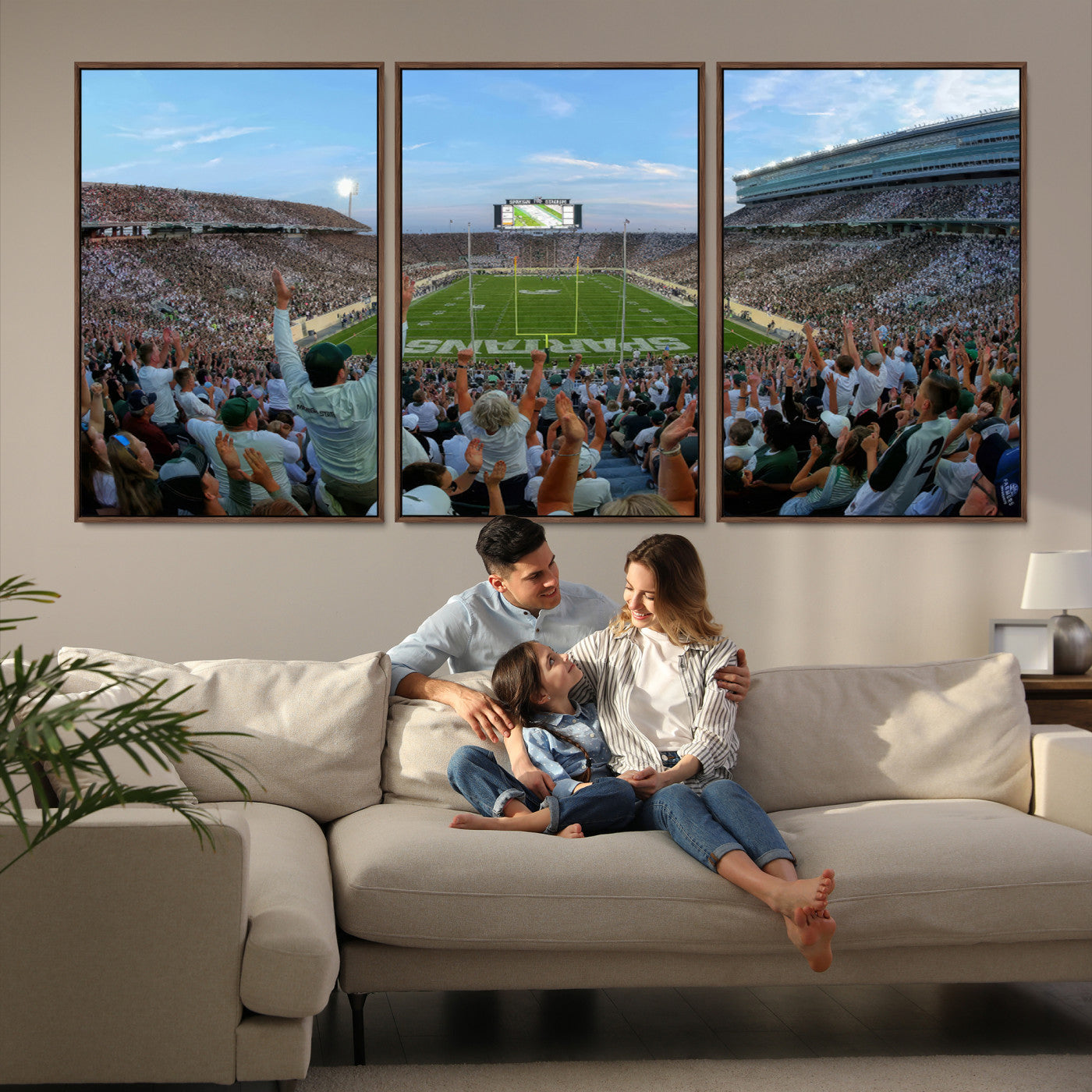 73105-MGV-FC-60X30-3P_Walnut-Michigan State Spartans Football Team Art Print - East Lansing Spartan Stadium Wall Art Canvas Print