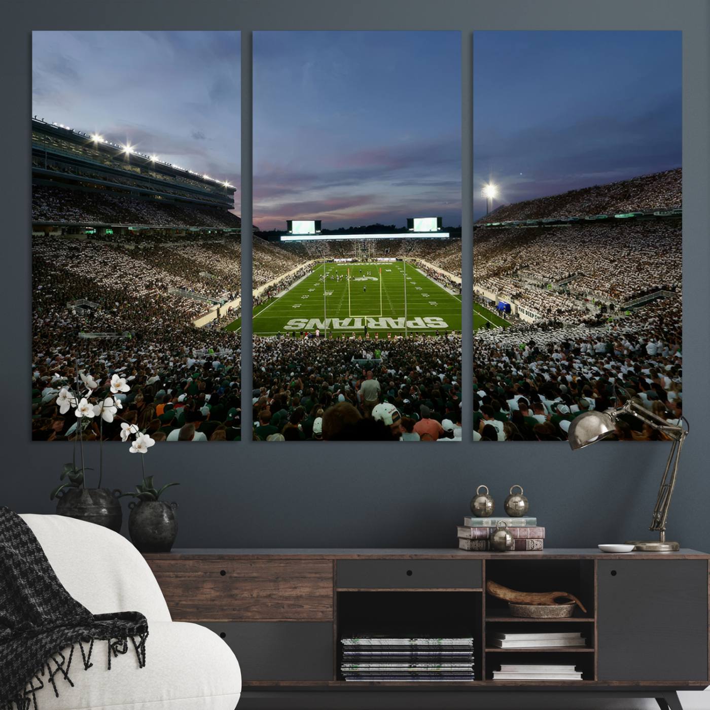 Michigan State Spartans Football Team Print - East Lansing Spartan Stadium Canvas Print