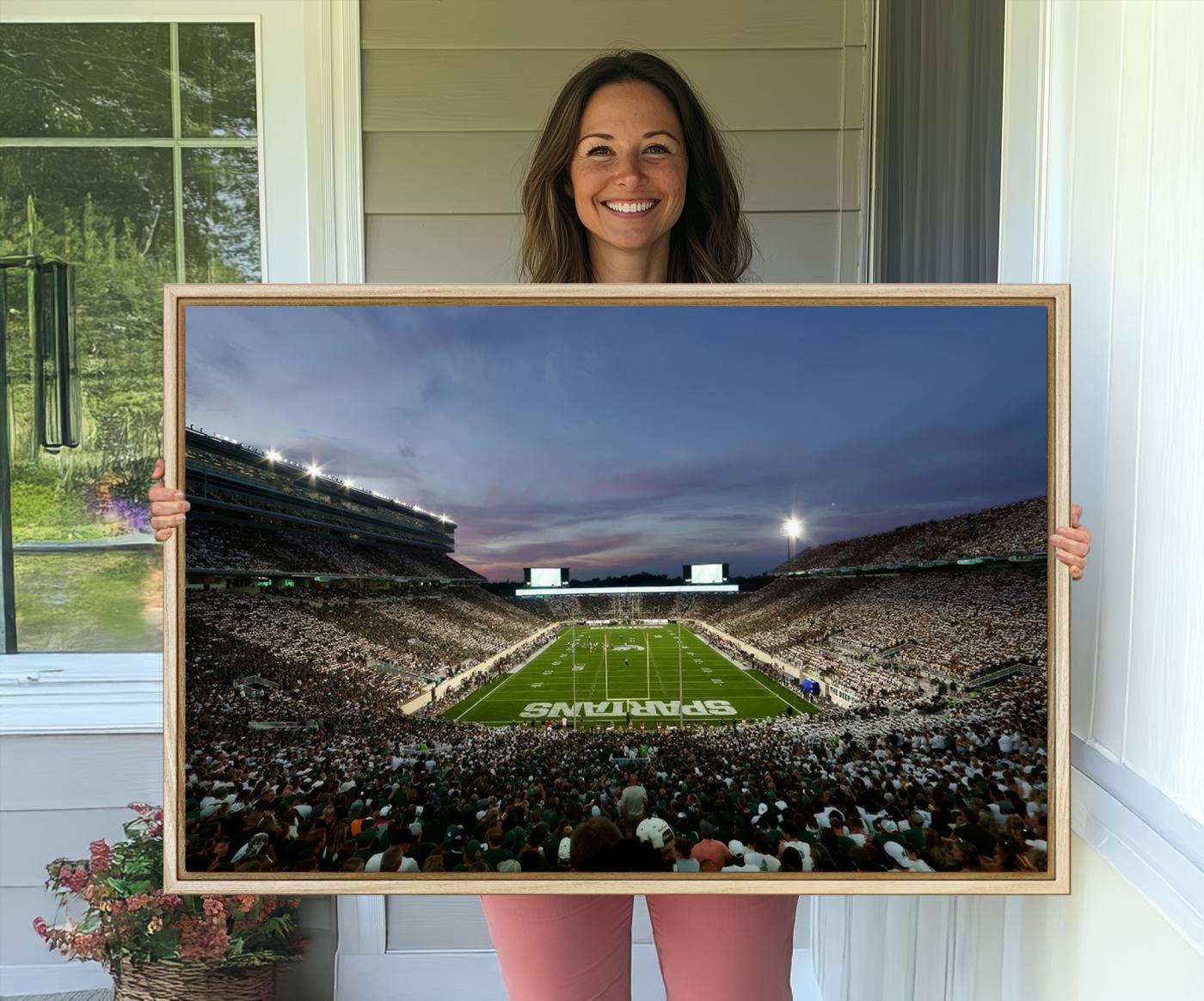90831-MGV-CV-36X24-Michigan State Spartans Football Team Print - East Lansing Spartan Stadium Canvas Print